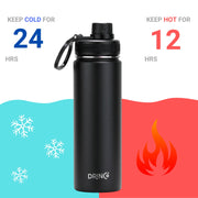 DRINCO® Botella de agua deportiva de acero inoxidable de 22 oz - Negro